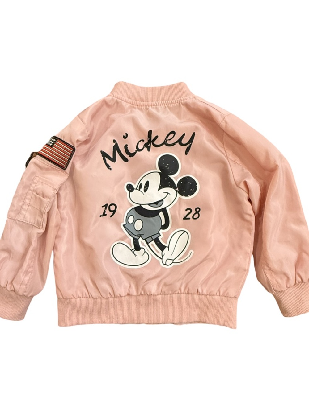 Retro Mickey Mouse Inspired Graphic Pink Bomber Jacket Light Toddler 2T GUC